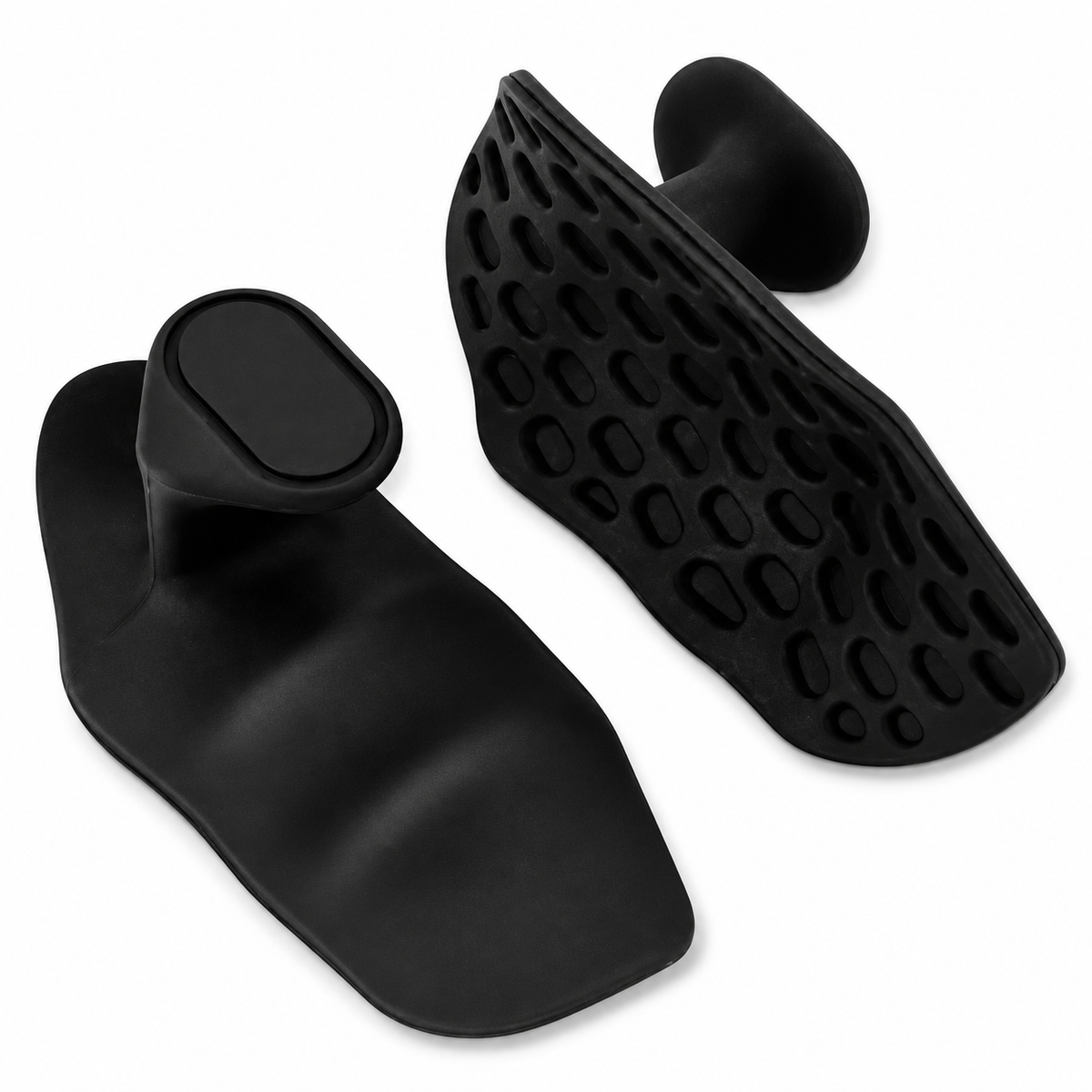 Black lifting grip pads showing the smooth palm side and textured gripping side