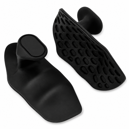 Black lifting grip pads showing the smooth palm side and textured gripping side